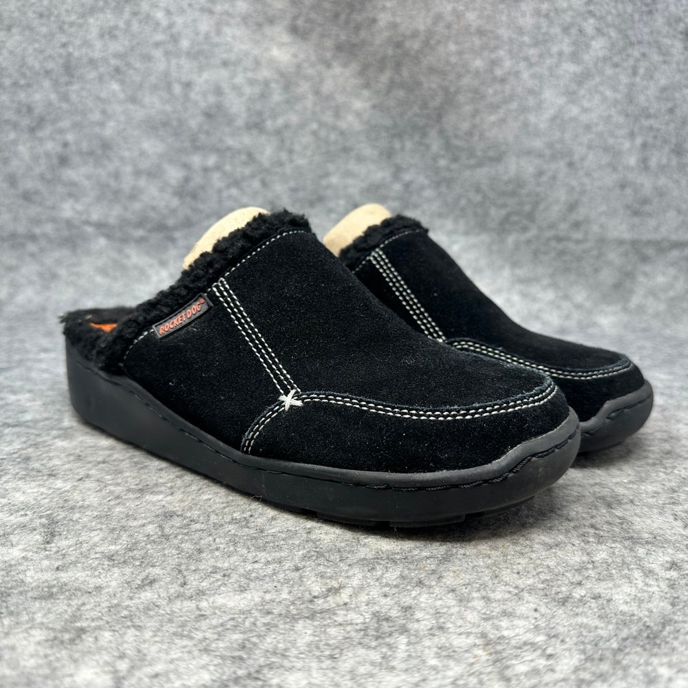 Y2K Rocket Dog Mules Clogs Womens Size 7.5 Suede Faux Fur Chunky Platform Grunge